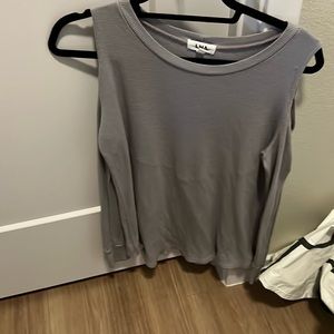 LNA shoulder, cut out long sleeve textured T-shirt